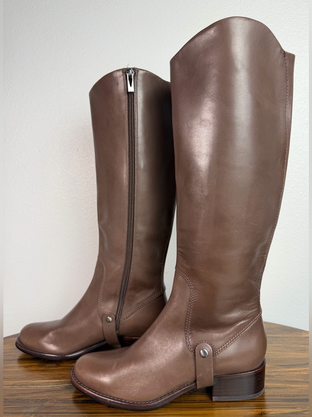 Via Spiga Women’s 7 Brown Leather Knee-High Zipper Riding Stirrup Fall Boots